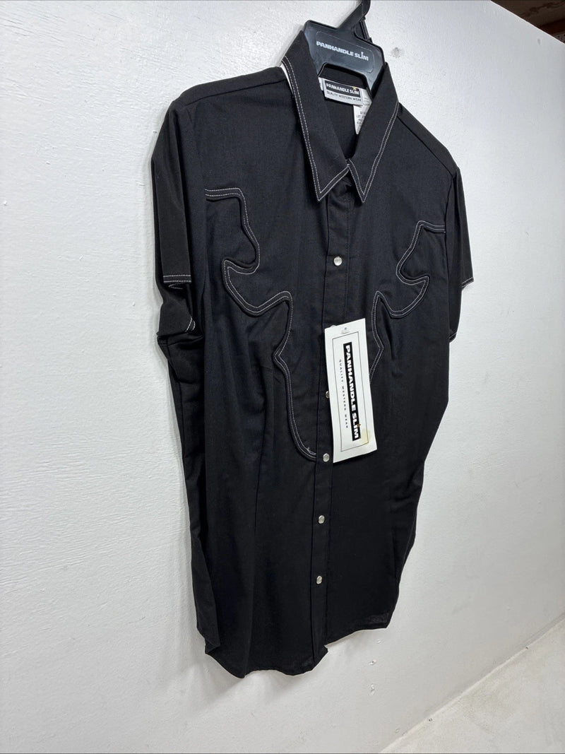 New Women’s Panhandle Slim Black Short Sleeve Pearl Snap Medium TT-23