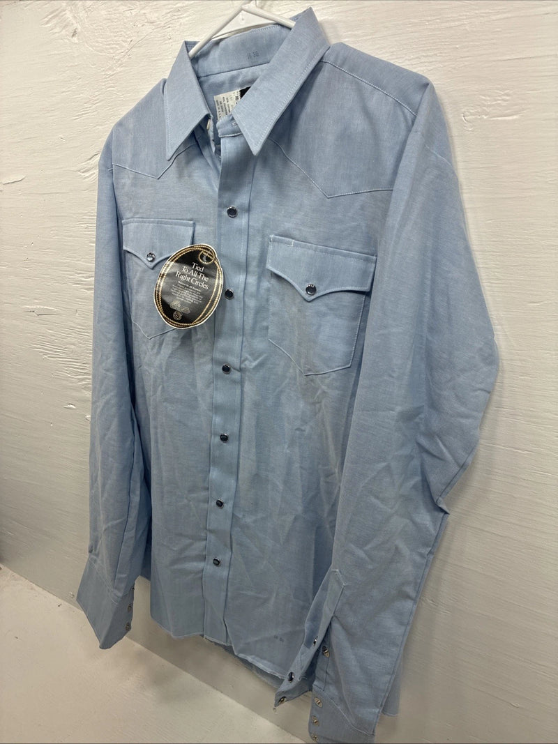 New Men’s Circle S Blue Long Sleeve Pearl Snap 16 X 36 Large X-62