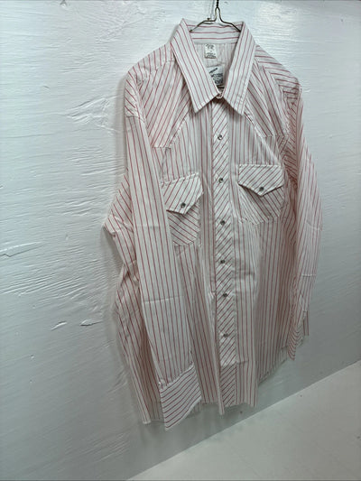 New Men’s Champion Western Red White Stripe Long Sleeve Pearl Snap 17.5 XL R-74