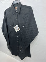 New Men’s ELY Cattleman black Stripe Long Sleeve Pearl Snap Medium J-94