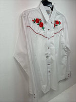 New Women’s Country Charmers White Rose Long Sleeve Pearl Snap XL II-62