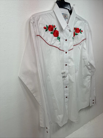 New Women’s Country Charmers White Rose Long Sleeve Pearl Snap XL II-62