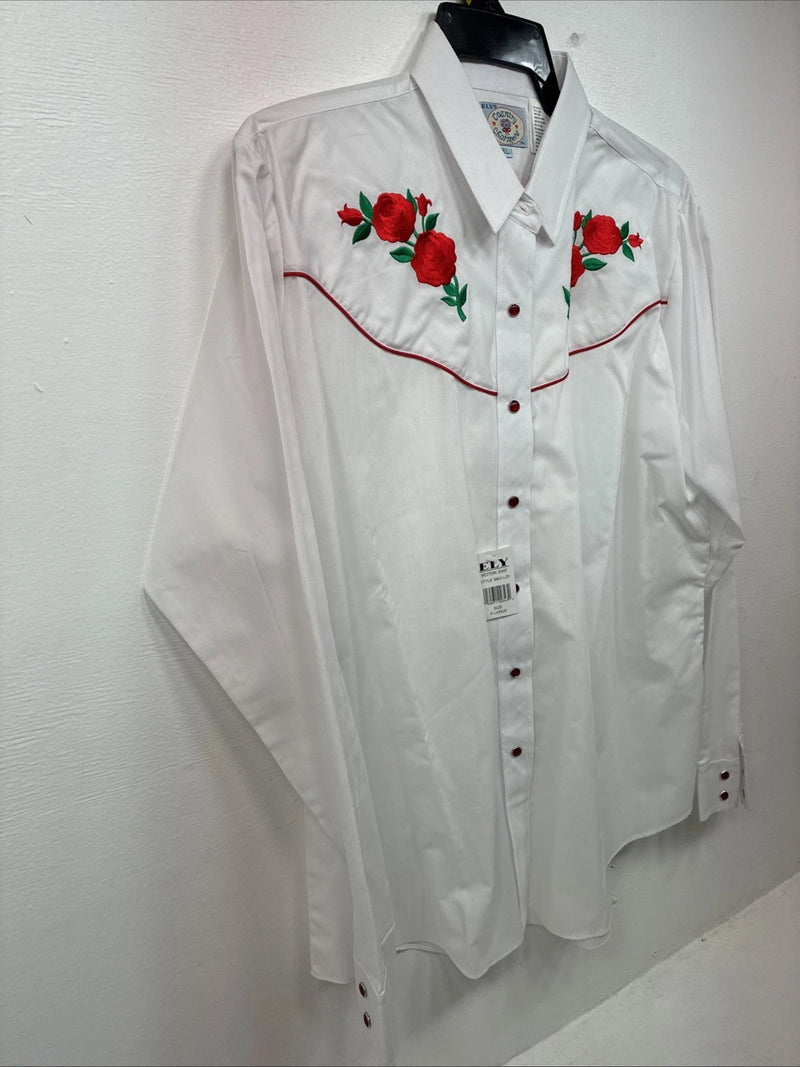 New Women’s Country Charmers White Rose Long Sleeve Pearl Snap XL II-62