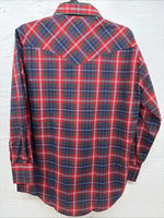 New Men’s ELY Plains Red Blue Plaid Long Sleeve Pearl Snap 16.5 Large Q-74