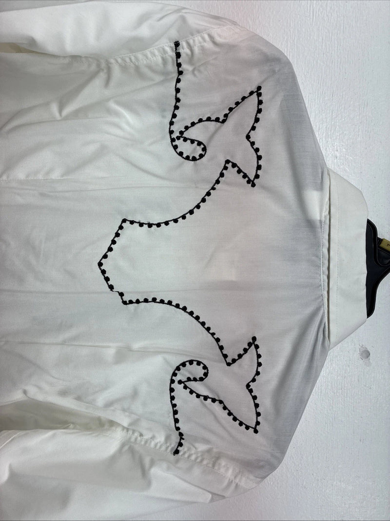 New Women’s White horse White Design Long Sleeve Pearl Snap Large KK-123
