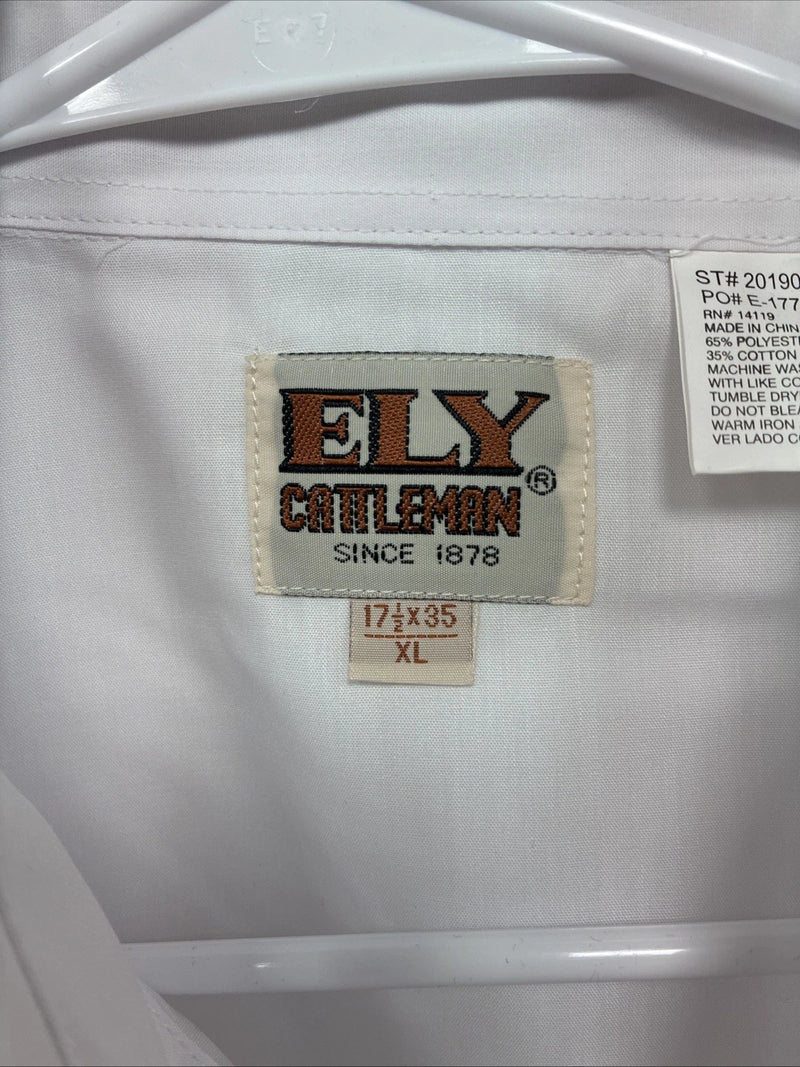 New Men’s ELY Cattleman White Long Sleeve Pearl Snap 17.5 X 35 XL CC-10