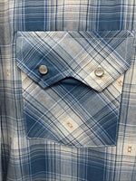 New Men’s ELY Cattleman Blue White Plaid Long Sleeve Pearl Snap XL T-44