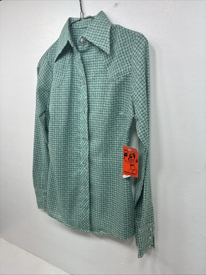 New Women’s Dickson Jenkins Green Design Long Sleeve Pearl Snap Size 30 GG-2
