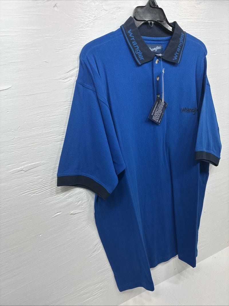New Men’s Wrangler Blue Black Short Sleeve Polo Short XL M-73