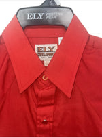 New Men’s ELY cattleman Red Long Sleeve Pearl Snap 15.5 X 34 Medium B-100
