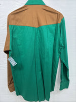 New Men’s Cowboy Threads Green Brown Long Sleeve Button Up Shirt Medium K-61
