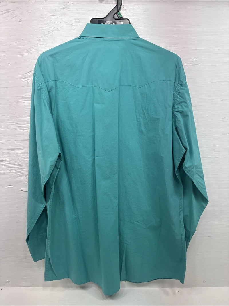 New Men’s White Horse Teal Long Sleeve Pearl Snap XL R-57