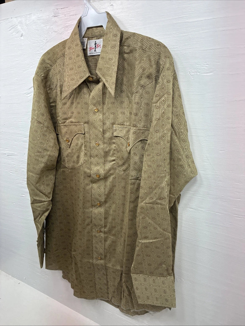 New Men’s Tem Tex Green Designed Long Sleeve Pearl Snap 15.5 Medium X-13