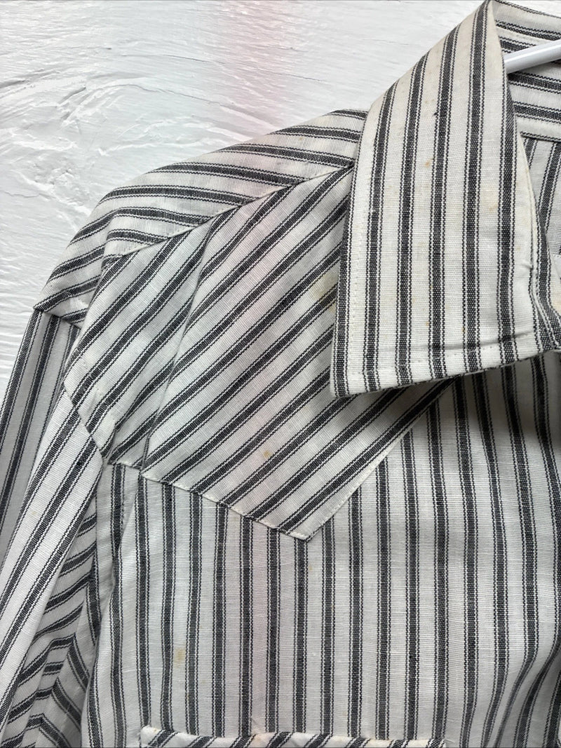 New Men’s Champion Western White Gray Stripe Long Sleeve Pearl Medium E-75