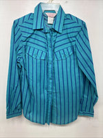 New Women’s H Bar C Blue Stripe Long Sleeve Button Up Size 10 MM-14
