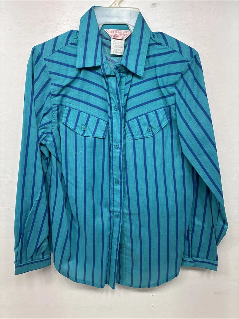 New Women’s H Bar C Blue Stripe Long Sleeve Button Up Size 10 MM-14