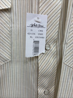 New Men’s White Horse Tan Stripe Short Sleeve Pearl Snap XL R-43