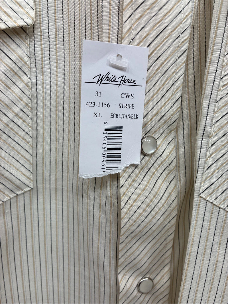 New Men’s White Horse Tan Stripe Short Sleeve Pearl Snap XL R-43