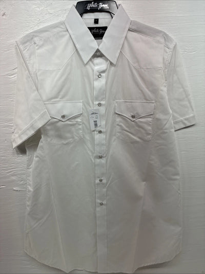New Men’s White Horse Western White Short Sleeve Pearl Snap Large V-38
