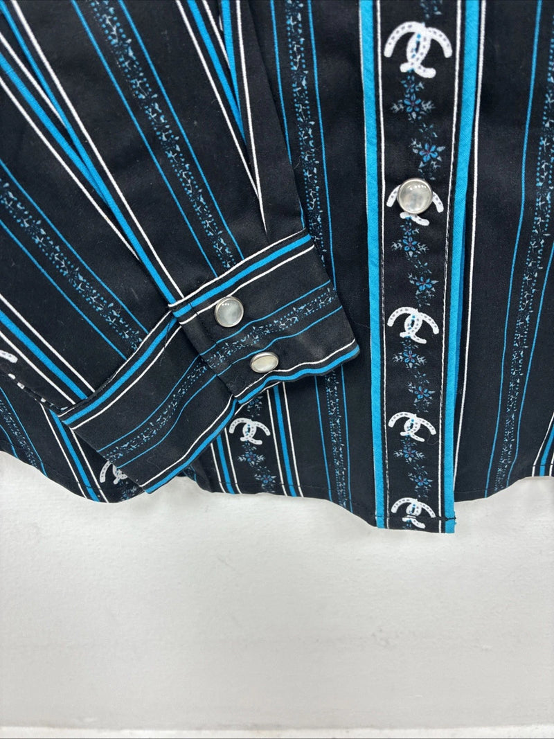New Women’s Cumberland Blue Western Long Sleeve Pearl Snap Large DD-70