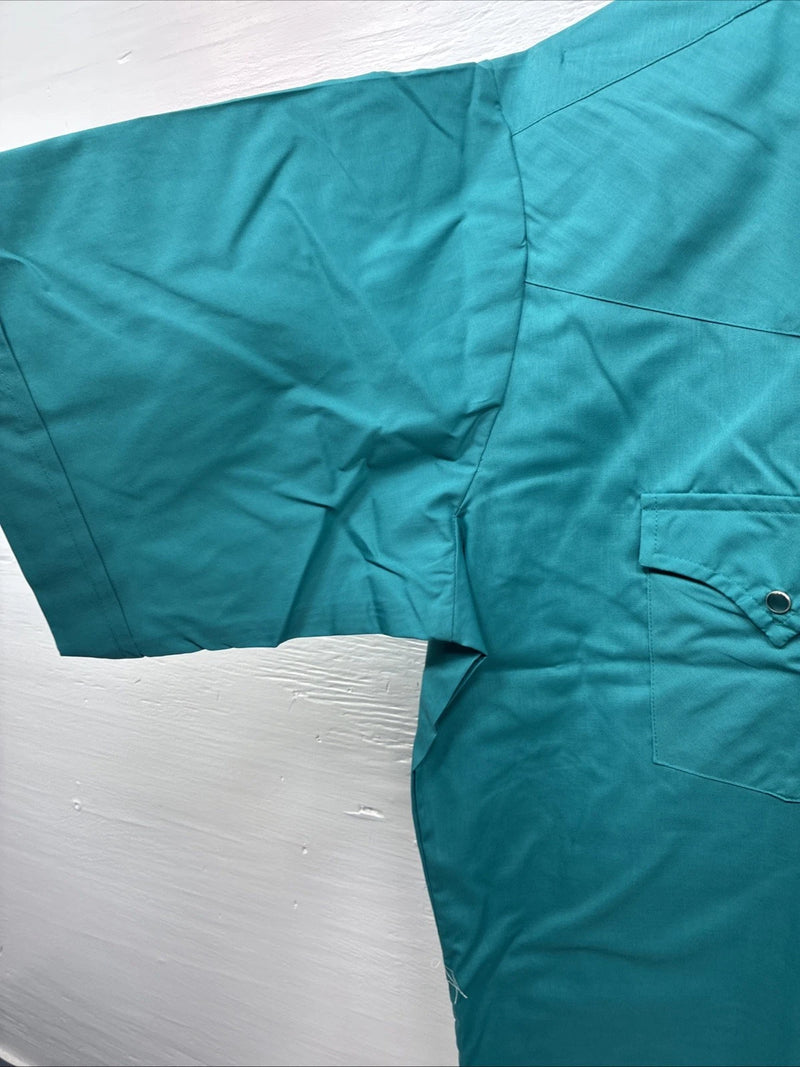 New Men’s ELY Cattleman Teal Short Sleeve Pearl Snap Shirt 17 XL X-107