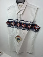 New Women’s Cumberland White Flag Design Short Sleeve Pearl Snap Large II-67