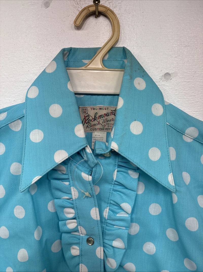 New Women’s Rockmount Blue Polkadot Long Sleeve Pearl Snap Size 32 KK-97