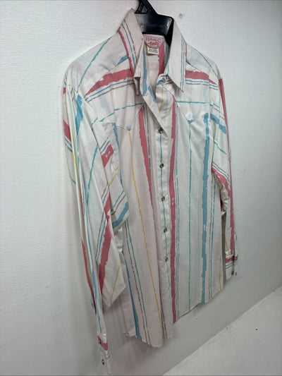 New Women’s H Bar C Multicolor Stripe Long Sleeve Pearl Snap Size 36 II-22