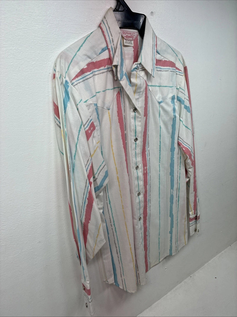 New Women’s H Bar C Multicolor Stripe Long Sleeve Pearl Snap Size 36 II-22