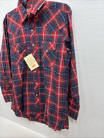 New Men’s ELY Plains Red Blue Plaid Long Sleeve Pearl Snap 16.5 Large Q-74