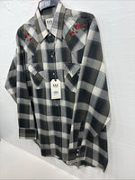 New Men’s ELY Cattleman Green Rose Plaid Long Sleeve Pearl Snap Large X-72