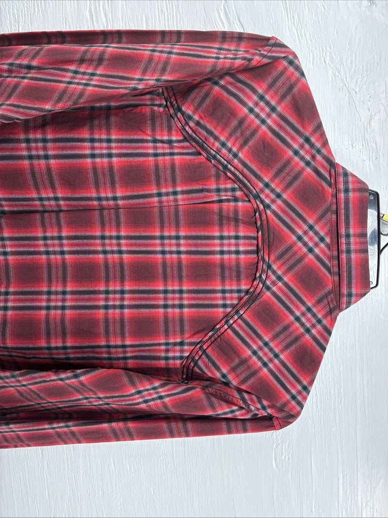 New Men’s ELY 1878 Red Black Plaid Long Sleeve Pearl Snap Large Q-51