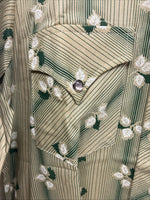 New Men’s ELY Plains Green Floral Long Sleeve Pearl Snap 15.5 X 34 Medium X-14