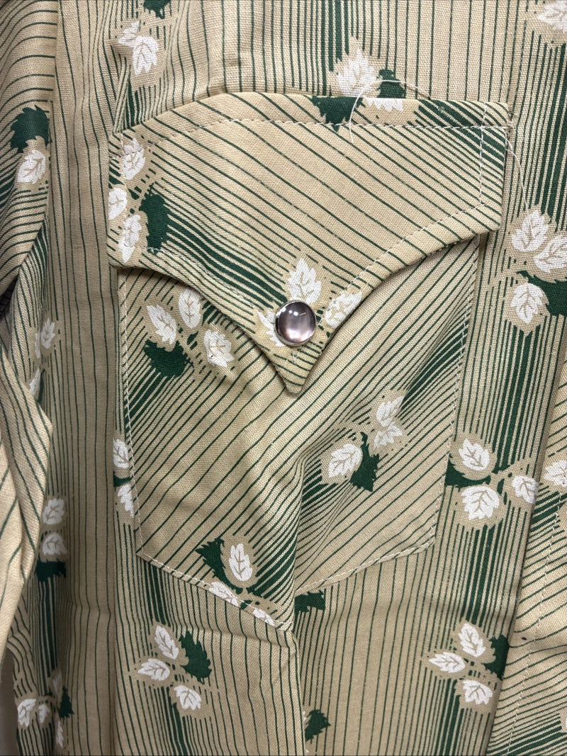 New Men’s ELY Plains Green Floral Long Sleeve Pearl Snap 15.5 X 34 Medium X-14