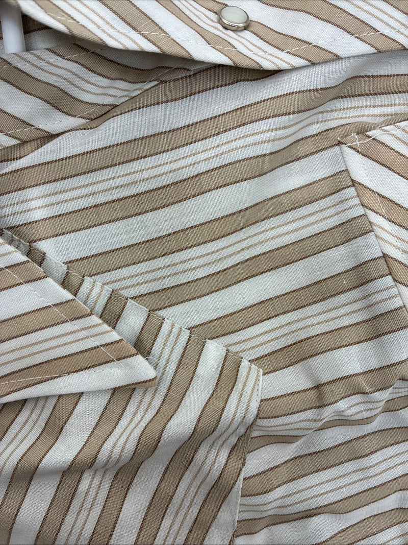 New Men’s Tem Tex Tan White Stripe Long Sleeve Pearl Snap Medium E-74