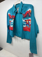 New Women’s Wrangler Teal Design Long Sleeve Button Up Small TT-18