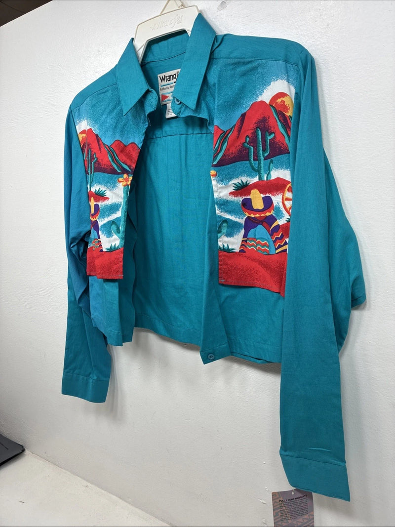 New Women’s Wrangler Teal Design Long Sleeve Button Up Small TT-18