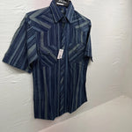 New Men’s White Horse Blue short sleeve pearl snap small B-73 