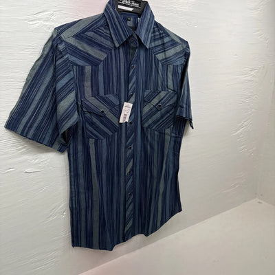 New Men’s White Horse Blue short sleeve pearl snap small B-73