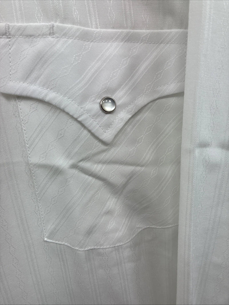 New Men’s ELY Cattleman White Designed Long Sleeve Pearl Snap 19.5 X 36 3XL T-47
