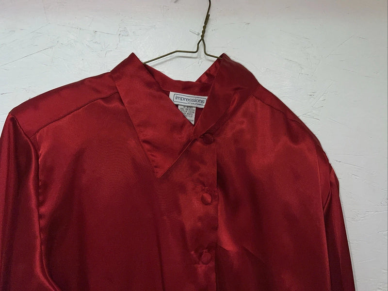 New Women’s Impressions Red Silk Long Sleeve Show Shirt 18 #13198 UU-42