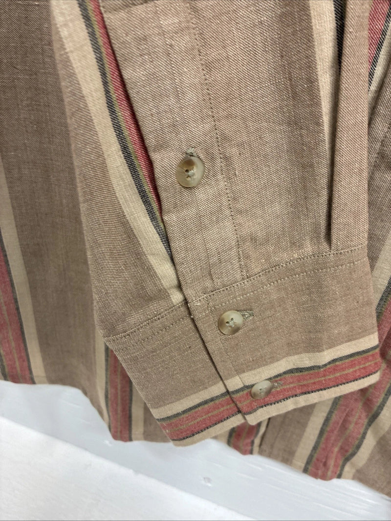 New Men’s Panhandle Slim Brown Red stripe Long Sleeve Button Up Large V-41