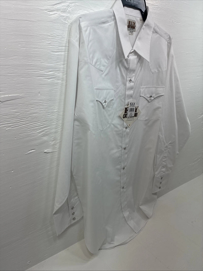 New Men’s ELY Cattleman White Long Sleeve Pearl Snap 19.5 2XL F-56