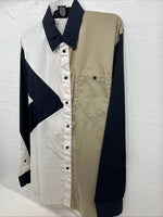 New Men’s Cowboy Threads Blue White Tan Long Sleeve Button Up Large Q-89