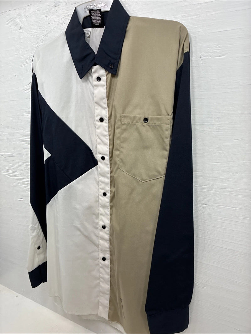 New Men’s Cowboy Threads Blue White Tan Long Sleeve Button Up Large Q-89