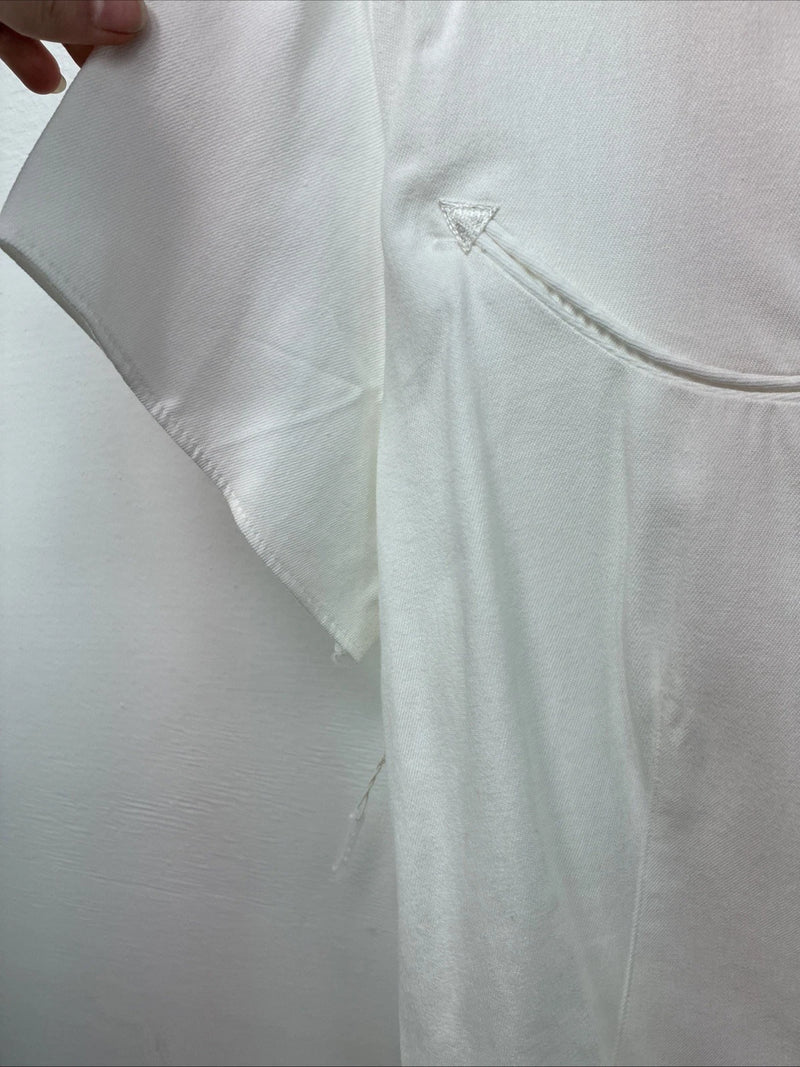 New Women’s Denim Jeans White Short Sleeve Button Up Large MM-136