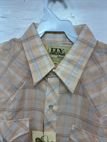 New Men’s ELY Cattleman Coral Plaid Short Sleeve Pearl Snap Large J-79