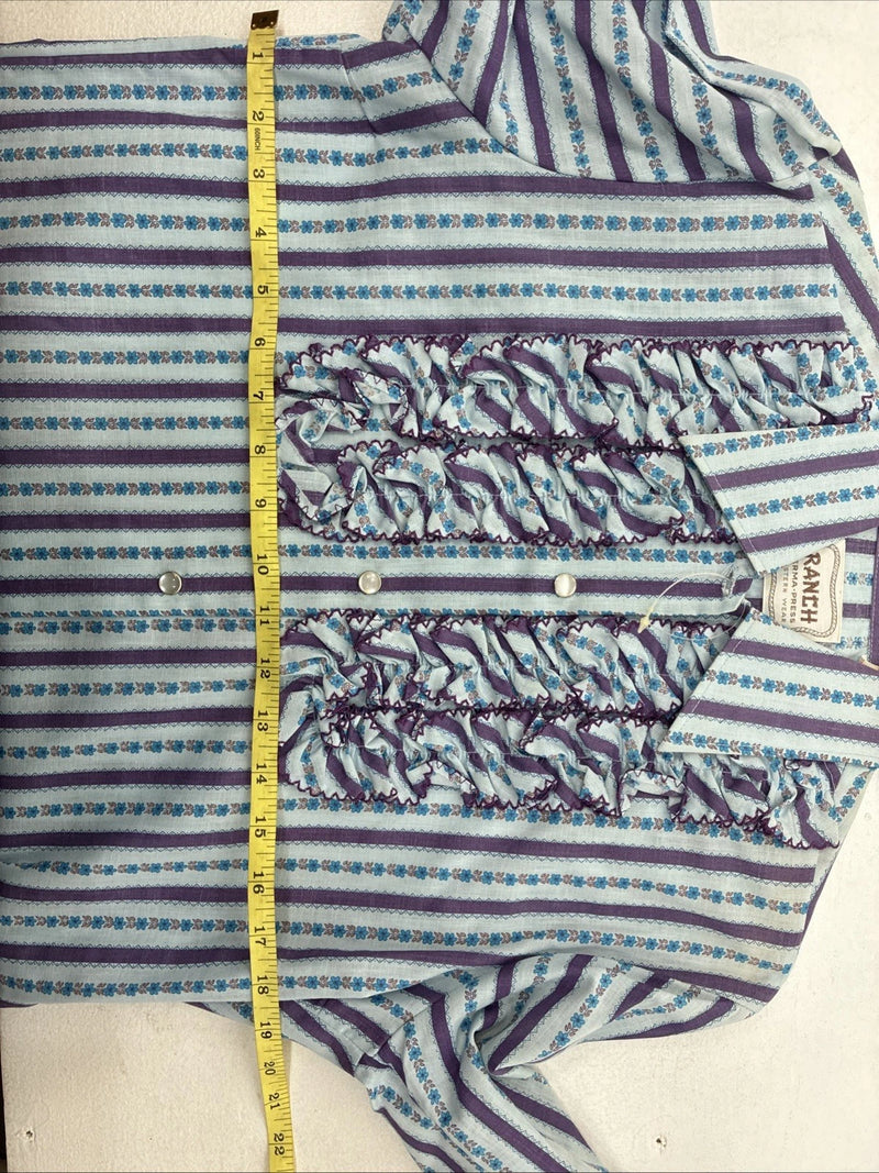 New Women’s Ranch Purple Blue Stripe Long Sleeve Pearl Snap Size 36 MM-19