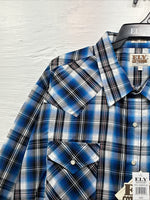 New Men’s ELY Cattleman Blue Western Flannel Short Sleeve Pearl Snap 4XL E-73