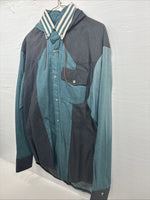 New Men’s Latigo Blue Black Long Sleeve Button Up Hood Large V-84